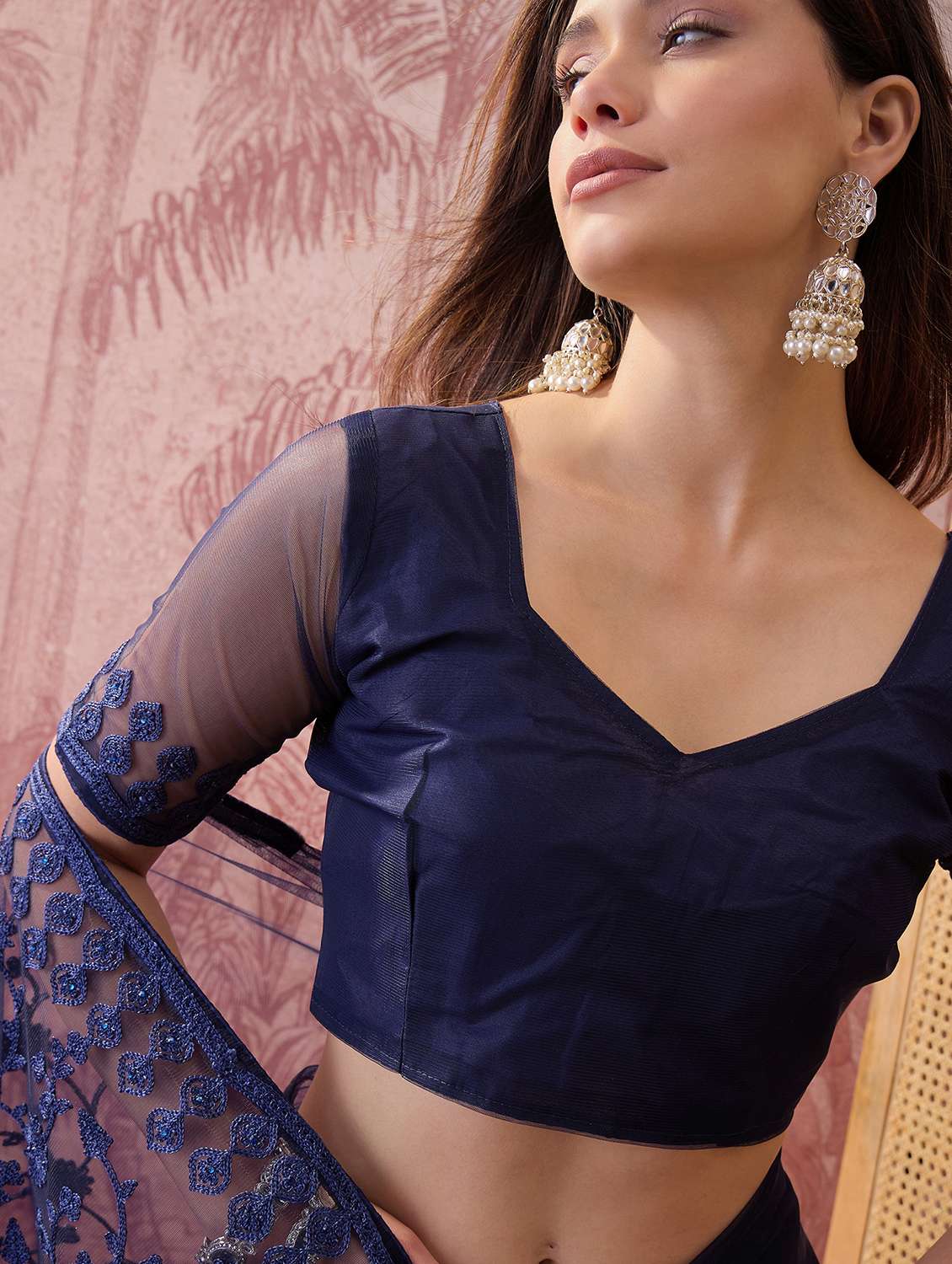 women solid with work embroidered saree with blouse - 22610141 -  Standard Image - 1