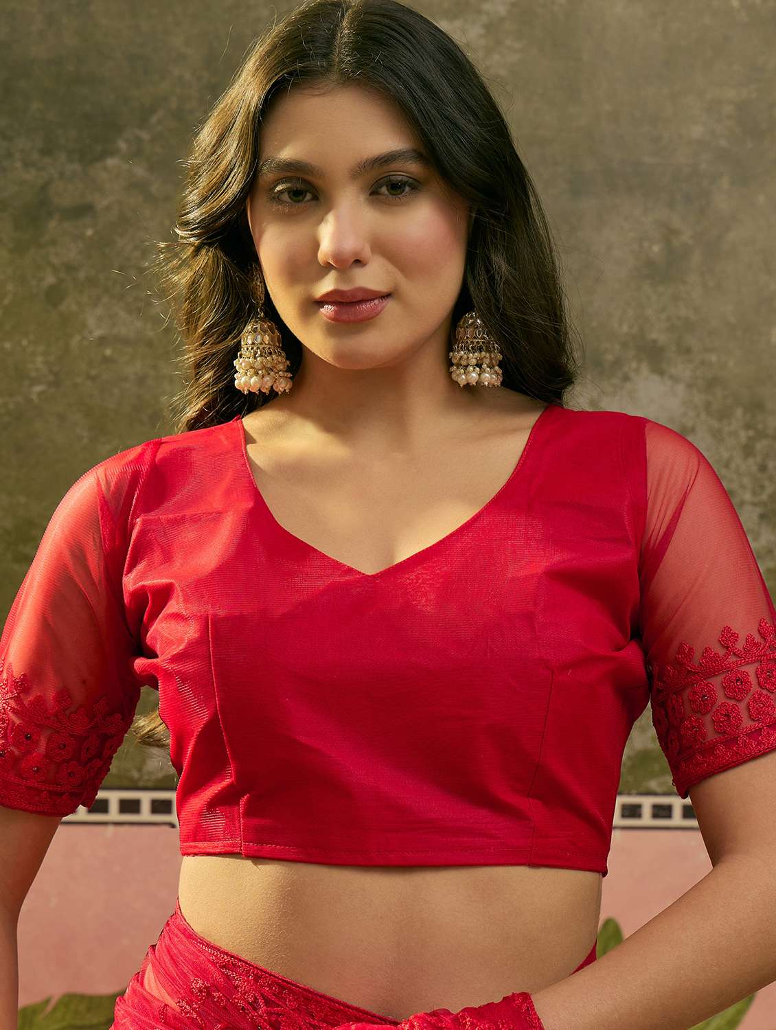 Women Solid With Work Embroidered Saree With Blouse - 22610145 -  Standard Image - 4