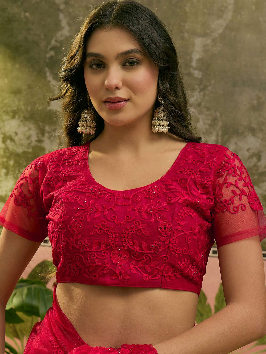 Women Solid With Work Embroidered Saree With Blouse - 22610149 -  Standard Image - 1