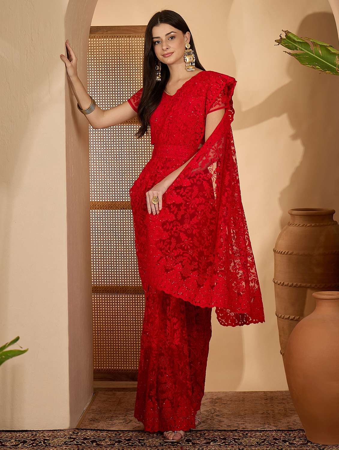 women solid with work embroidered saree with blouse - 22610153 -  Standard Image - 4