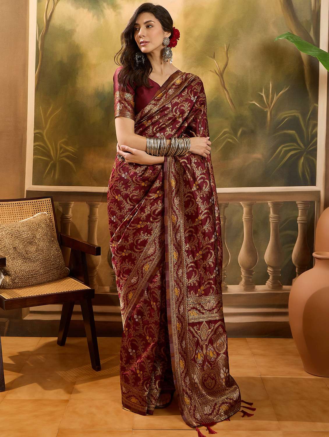 women self design banarasi saree with blouse - 22610162 -  Standard Image - 4
