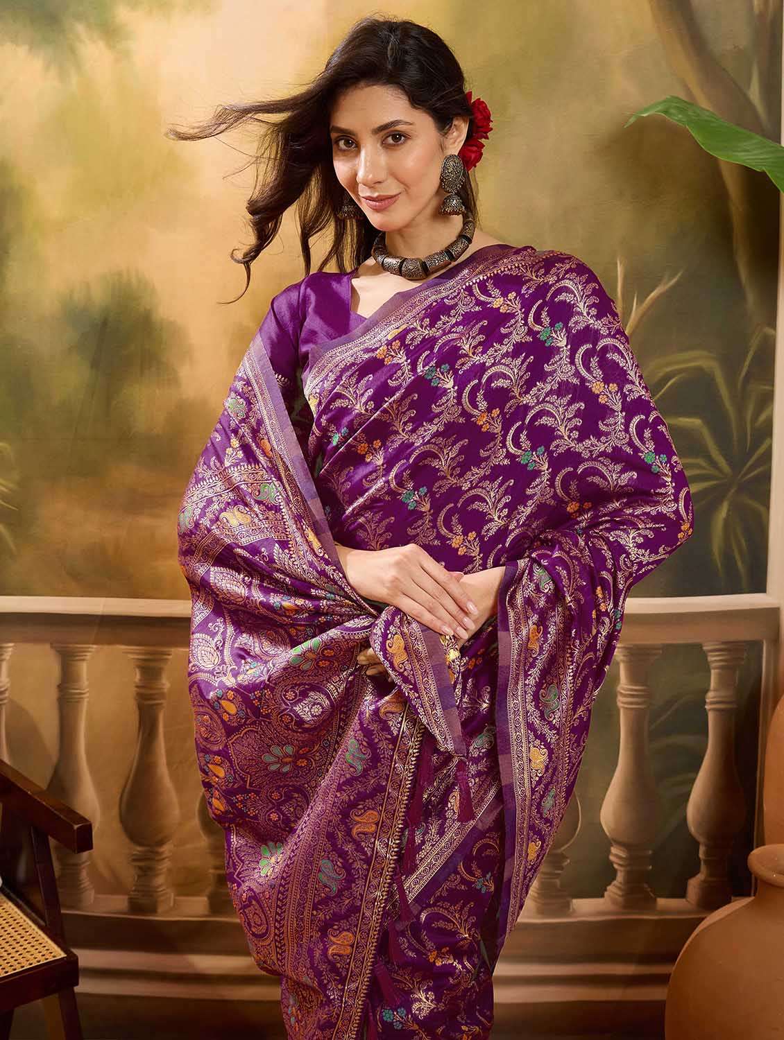 Women Self Design Banarasi Saree With Blouse - 22610163 -  Standard Image - 4