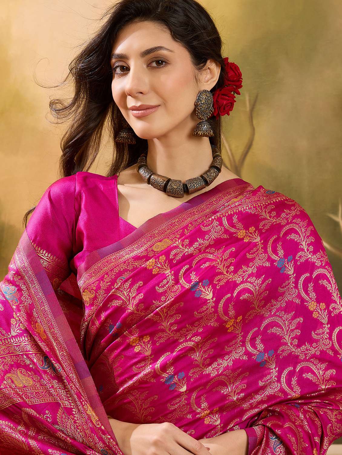 Women Self Design Banarasi Saree With Blouse - 22610166 -  Standard Image - 1