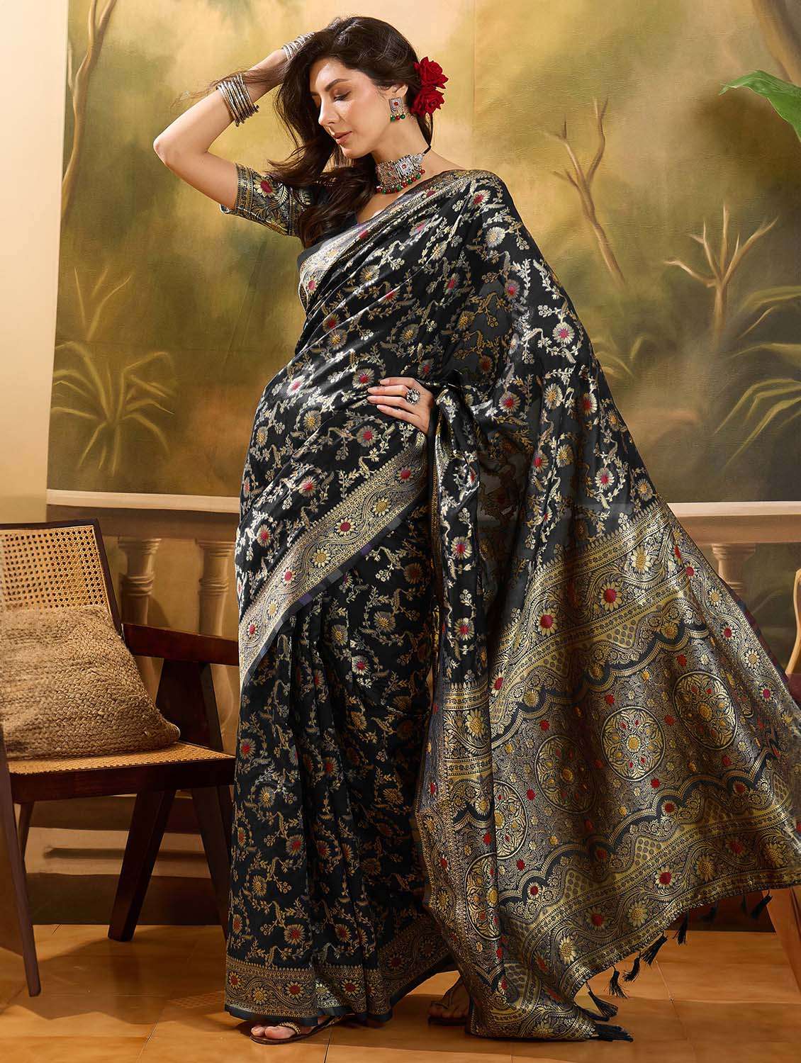 women self design banarasi saree with blouse - 22610181 -  Standard Image - 4