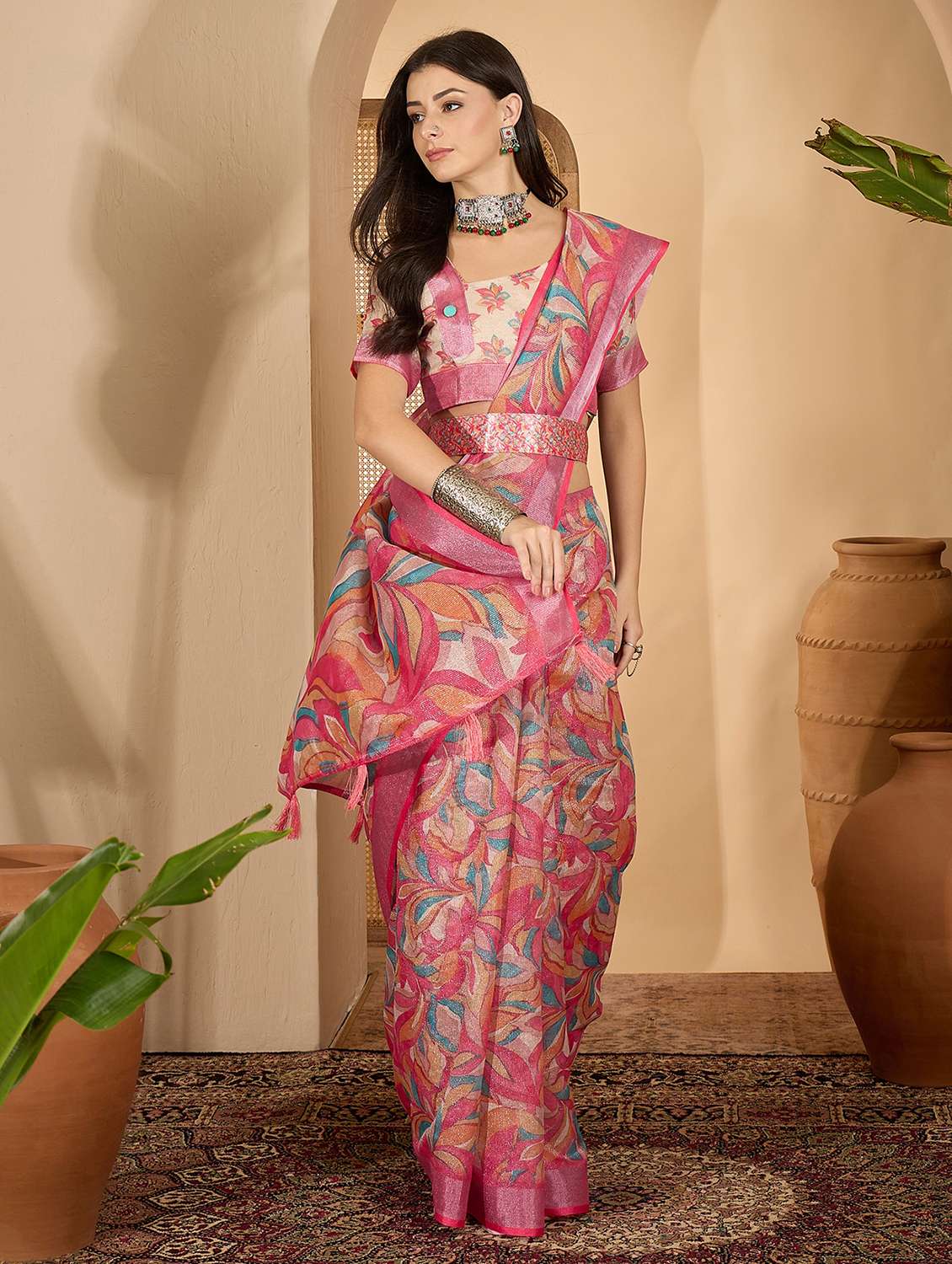 women printed casual wear saree with blouse - 22610184 -  Standard Image - 4