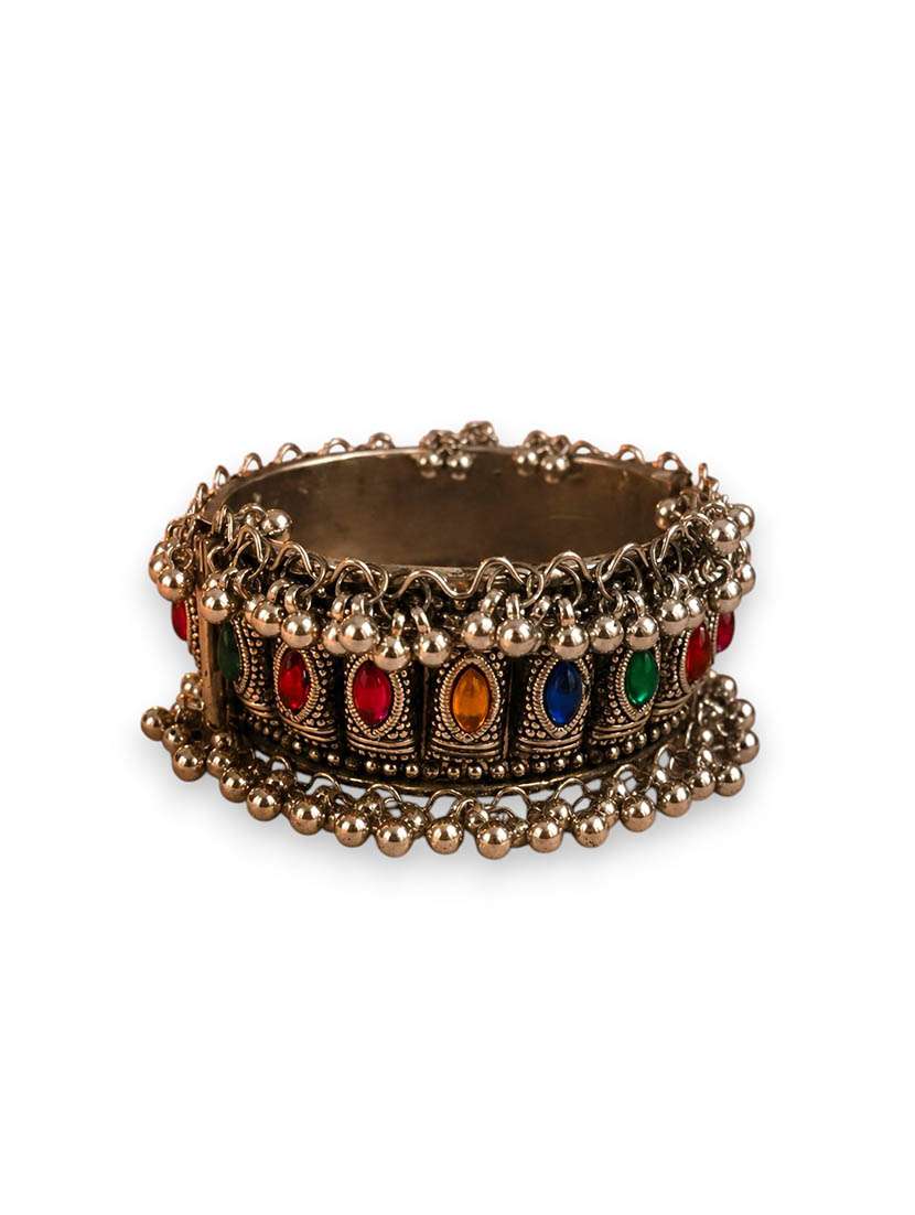adjustable oxidised silver plated ghungroo bracelet with multicolor stones - 22610324 -  Standard Image - 1
