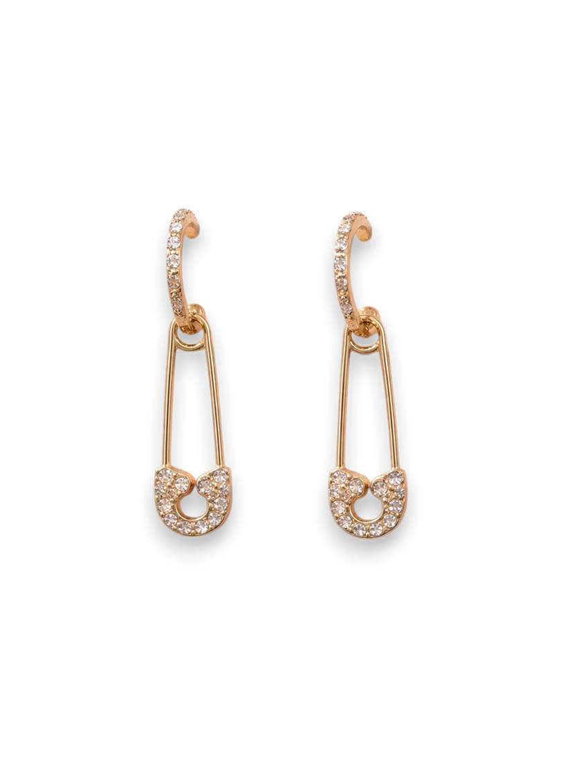 women crystal safety pin gold toned drop earrings - 22610333 -  Standard Image - 1