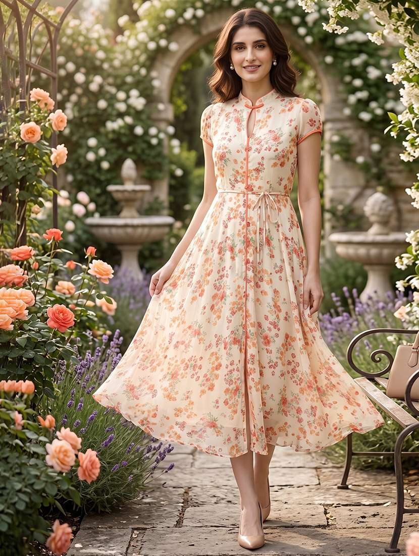 Women Printed Cap Sleeves Fit And Flare Dress - 22610339 -  Standard Image - 1