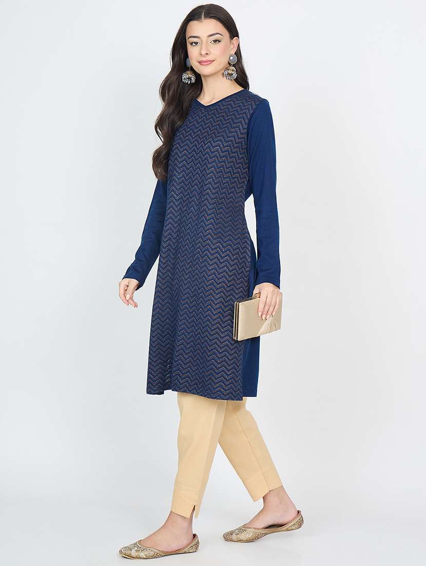 women self design long sleeves straight kurta - 22610682 -  Standard Image - 4