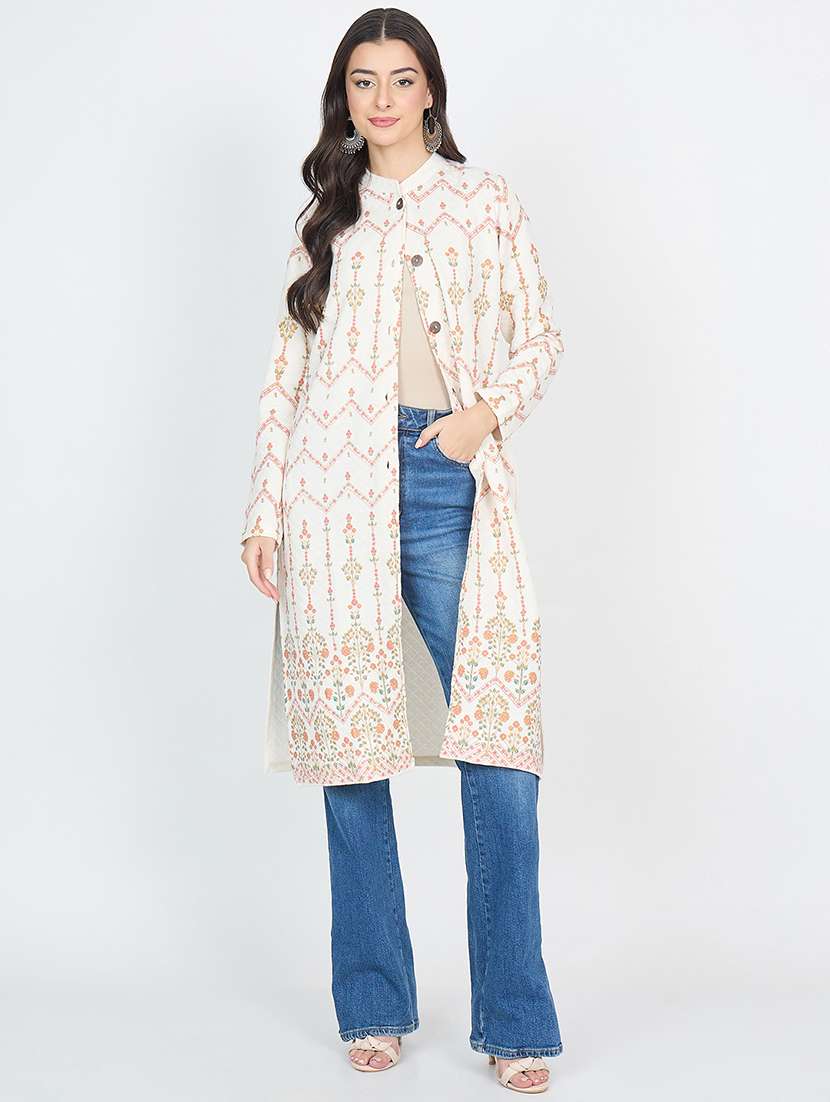 women printed long sleeves straight kurta