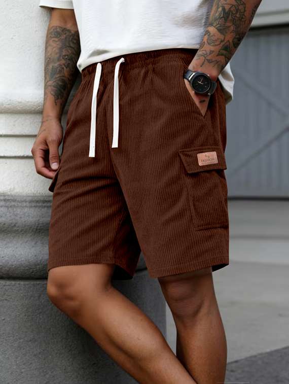 Men Textured Mid Rise Regular Fit Cargo Shorts - 22610726 -  Standard Image - 1