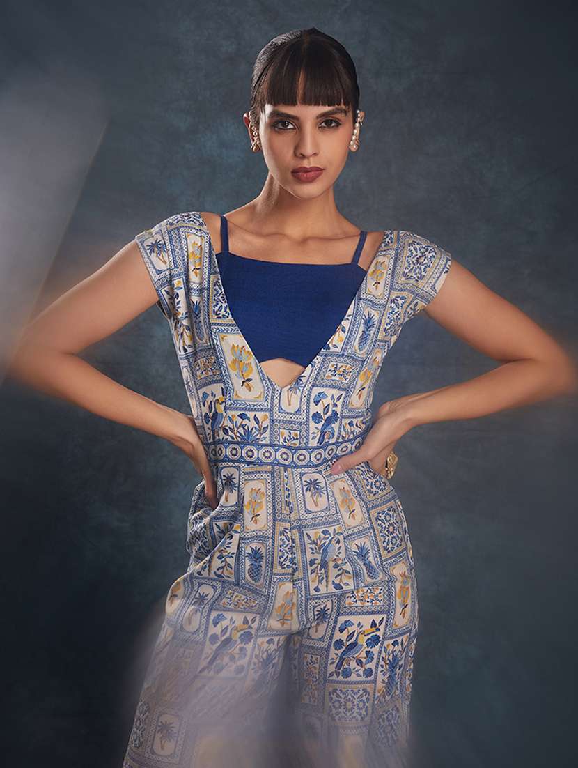 women printed cap sleeves full leg jumpsuit with crop top - 22610747 -  Standard Image - 1