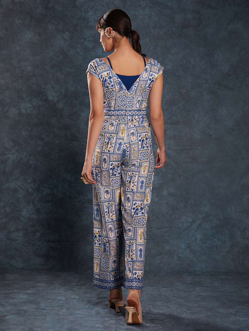 women printed cap sleeves full leg jumpsuit with crop top - 22610747 -  Standard Image - 4