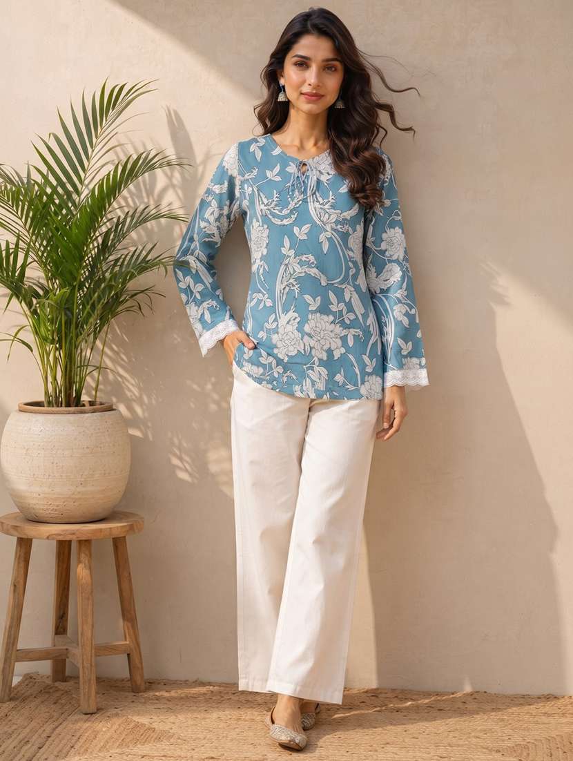 Women Printed Long Sleeves Straight Kurti - 22610815 -  Standard Image - 4