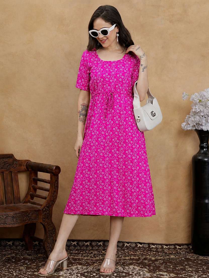 women printed short sleeves a-line dress