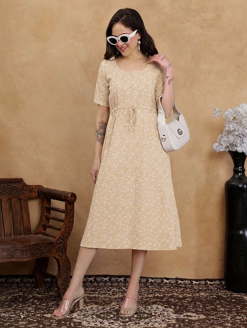women printed short sleeves a-line dress
