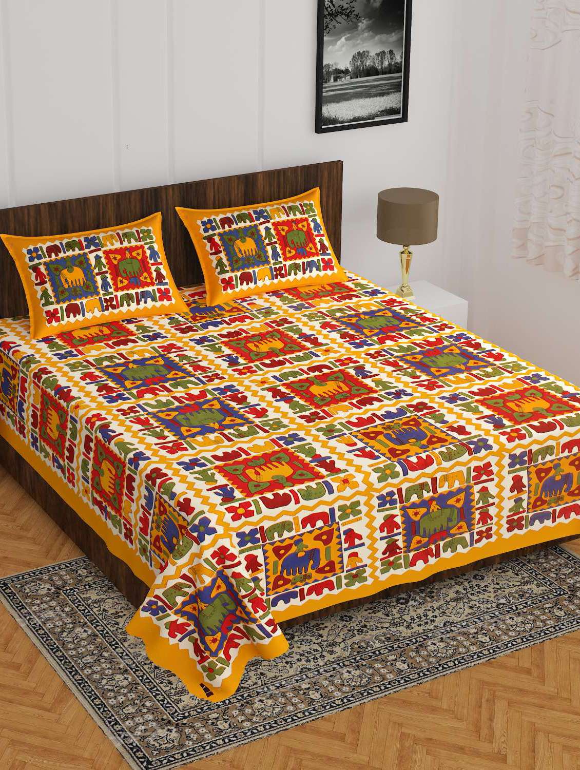 cotton printed double bedsheet set with 2 pillow covers - 22610839 -  Standard Image - 1