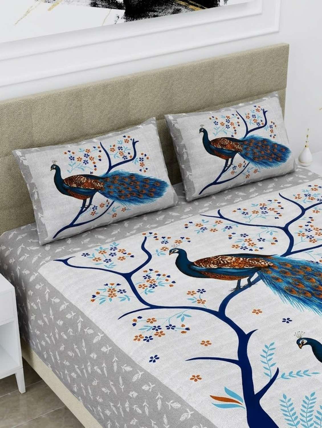 cotton printed double bedsheet set with 2 pillow covers - 22610841 -  Standard Image - 1