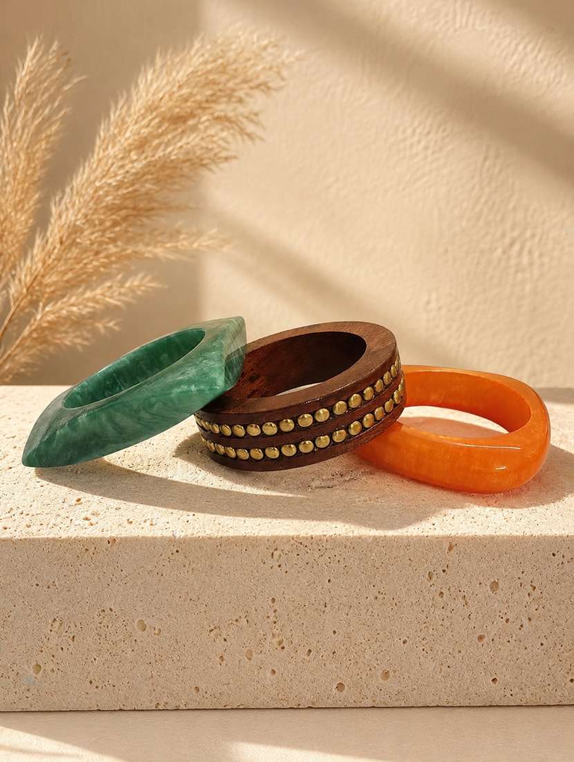 Women Set Of 3 Wood & Resin Bangles - 22614909 -  Standard Image - 1