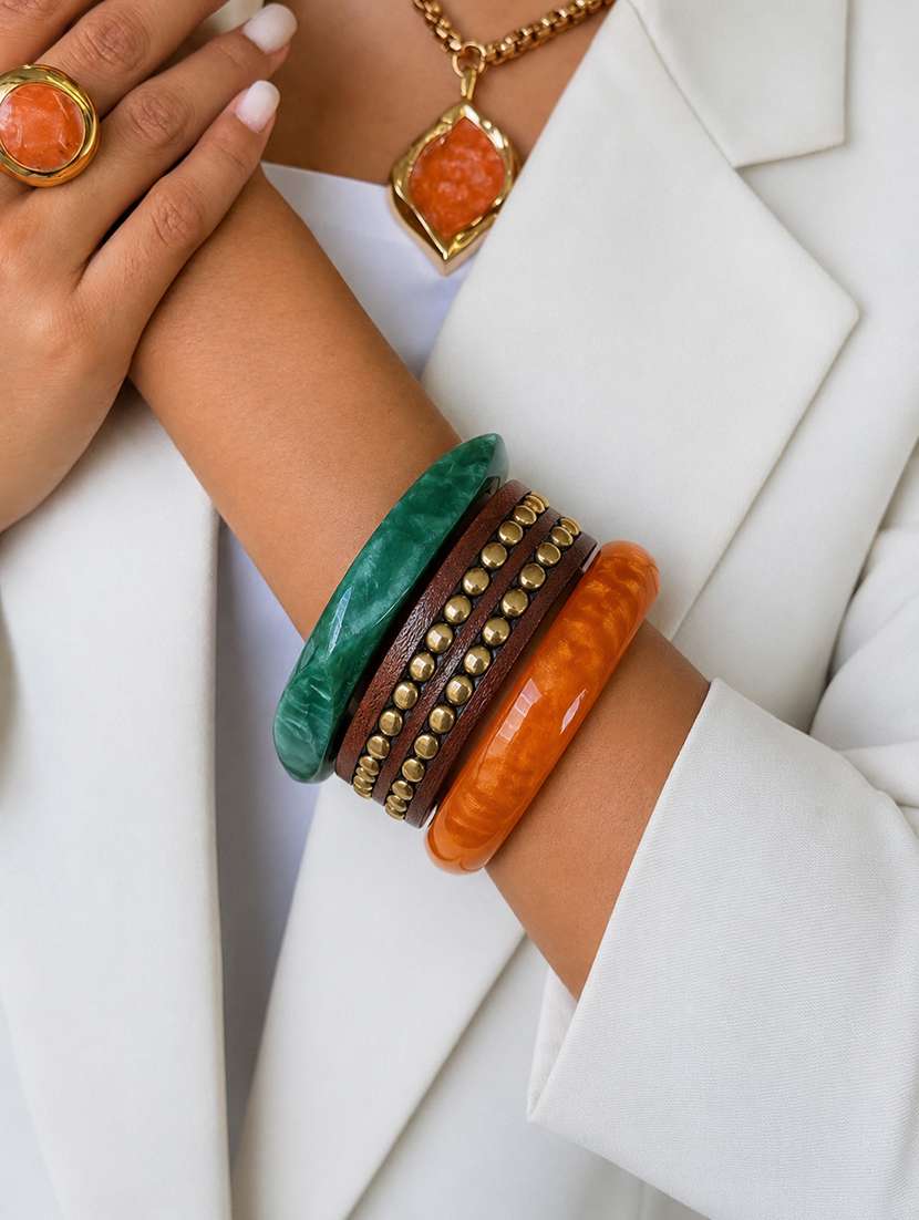 Women Set Of 3 Wood & Resin Bangles - 22614909 -  Standard Image - 4