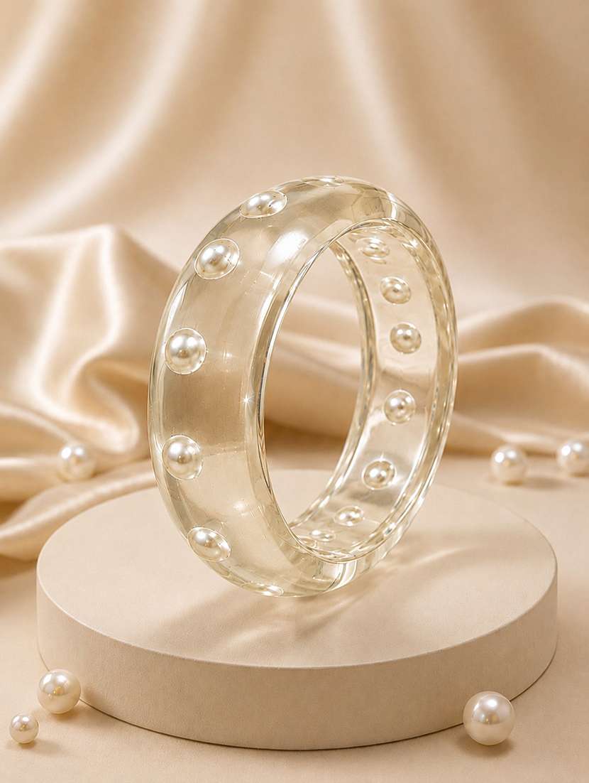 women set of 2 white acrylic pearl embellished bangles - 22614911 -  Standard Image - 1