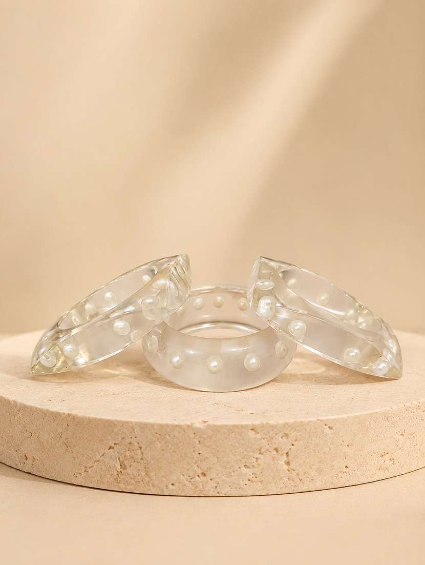 women set of 3 white acrylic clear sculpted resin bangles with pearls  - 22614917 -  Standard Image - 1