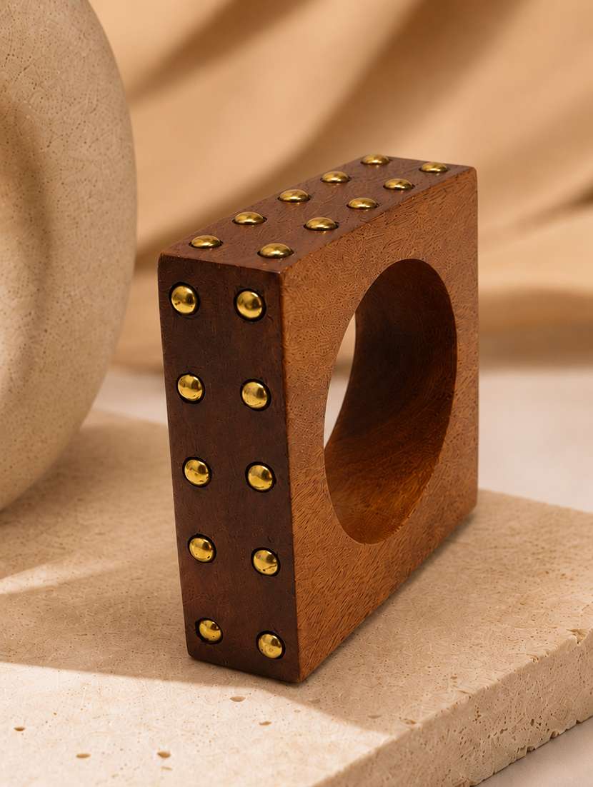women wooden square bangle with studs - 22614918 -  Standard Image - 1