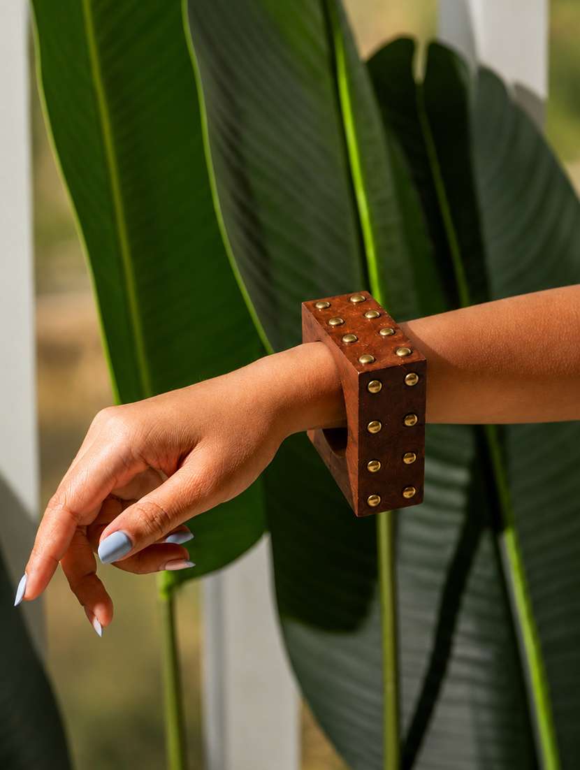 women wooden square bangle with studs - 22614918 -  Standard Image - 4