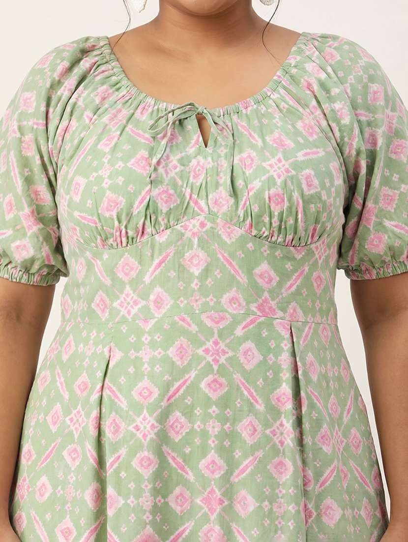 Women Printed Puff Sleeves A-line Dress - 22615067 -  Standard Image - 1