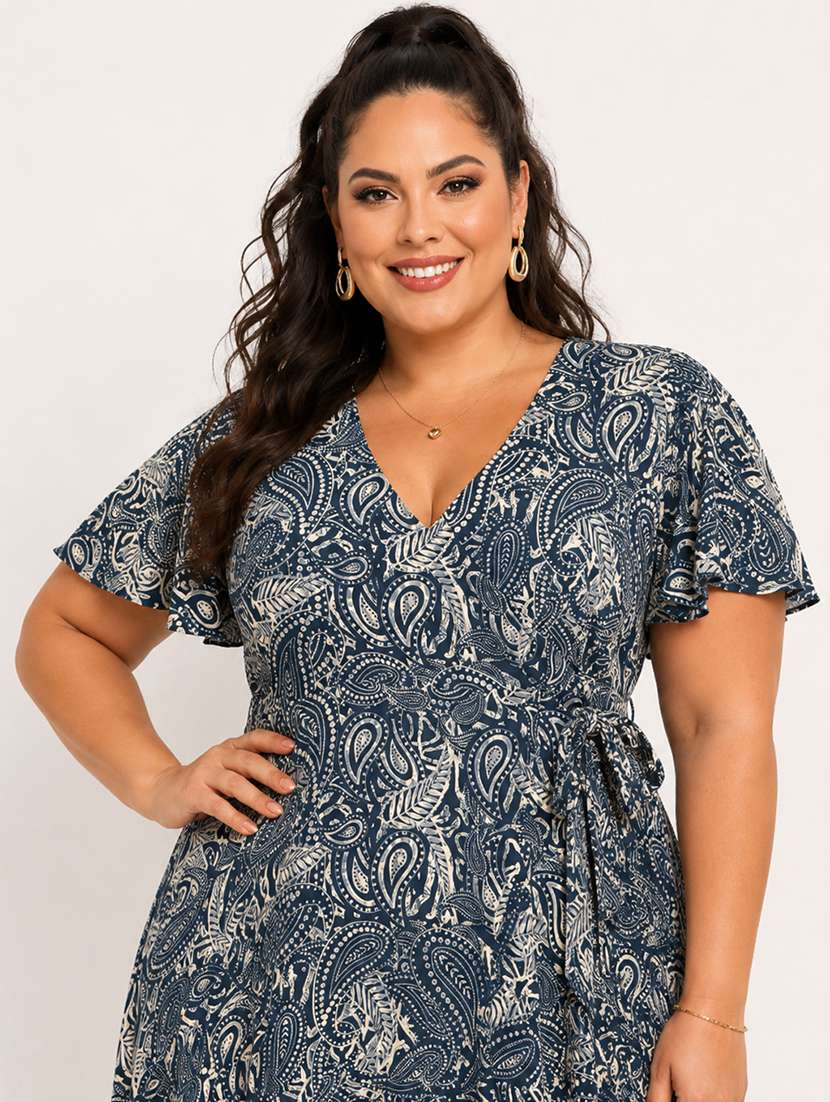 Women Printed Flared Sleeves Wrap Dress - 22615070 -  Standard Image - 1