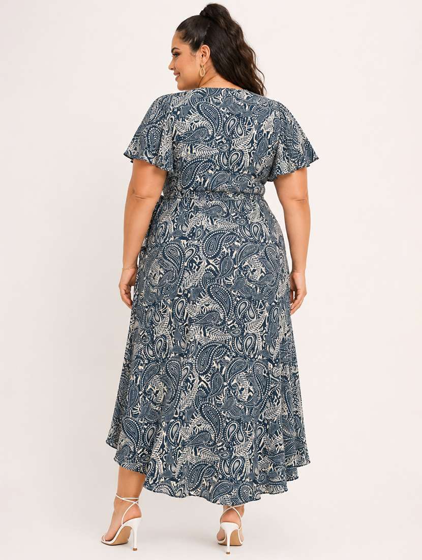 Women Printed Flared Sleeves Wrap Dress - 22615070 -  Standard Image - 4