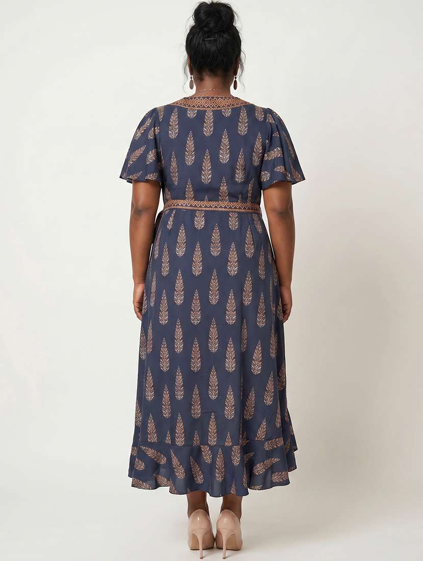 Women Printed Flared Sleeves Wrap Dress - 22615071 -  Standard Image - 4