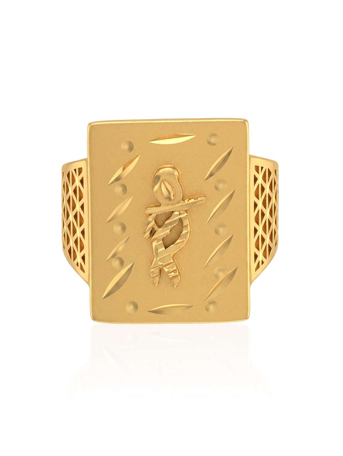 men gold brass krishna motif finger ring - 22615105 -  Standard Image - 1