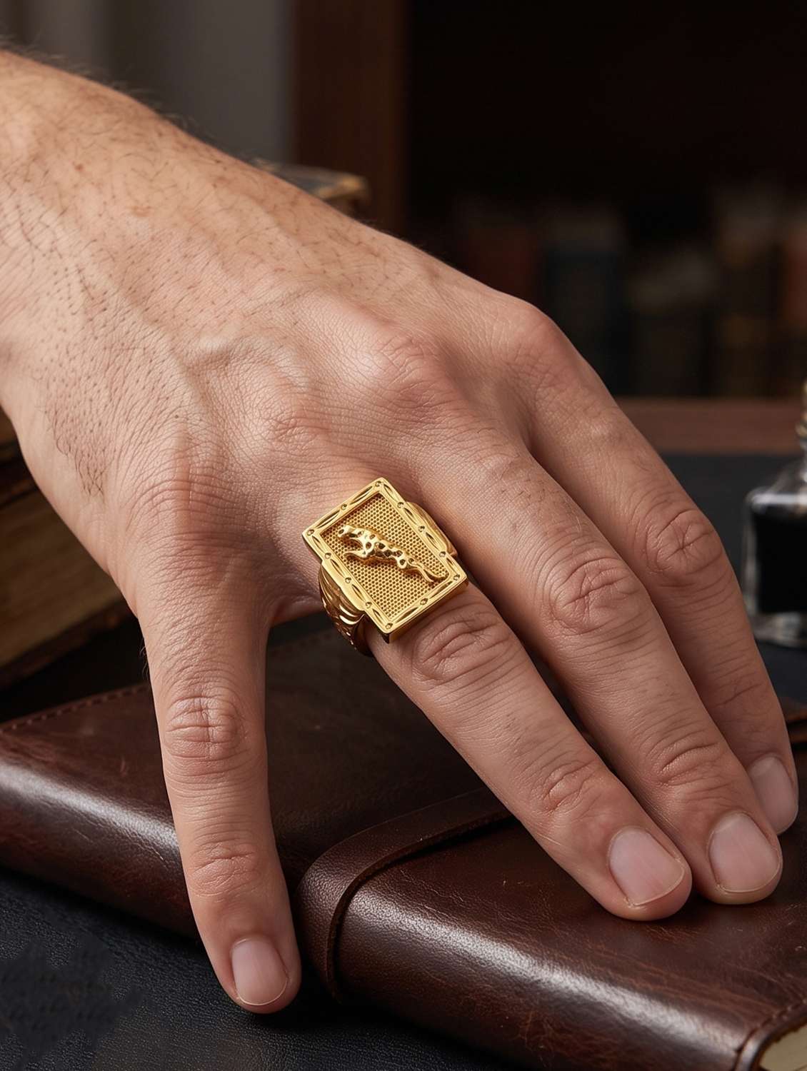 men finger ring gold brass metal with closed loop - 22615106 -  Standard Image - 4