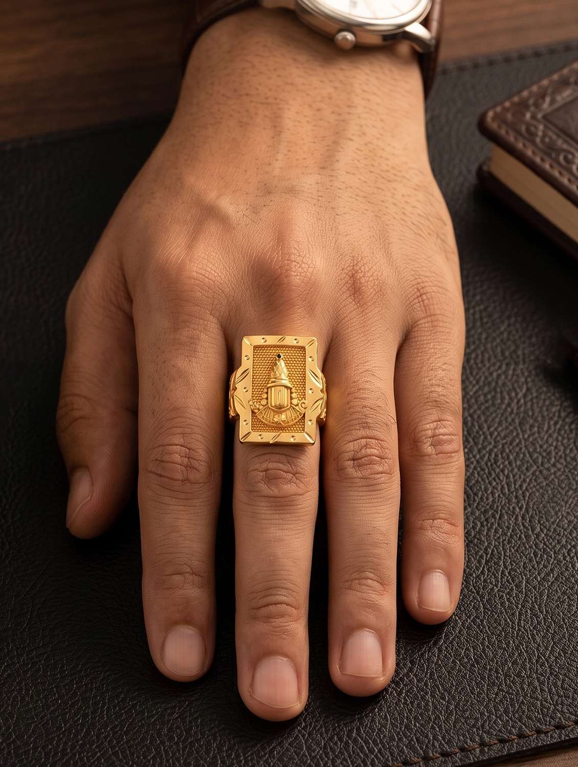 men gold brass finger ring with closed loop closure - 22615212 -  Standard Image - 4