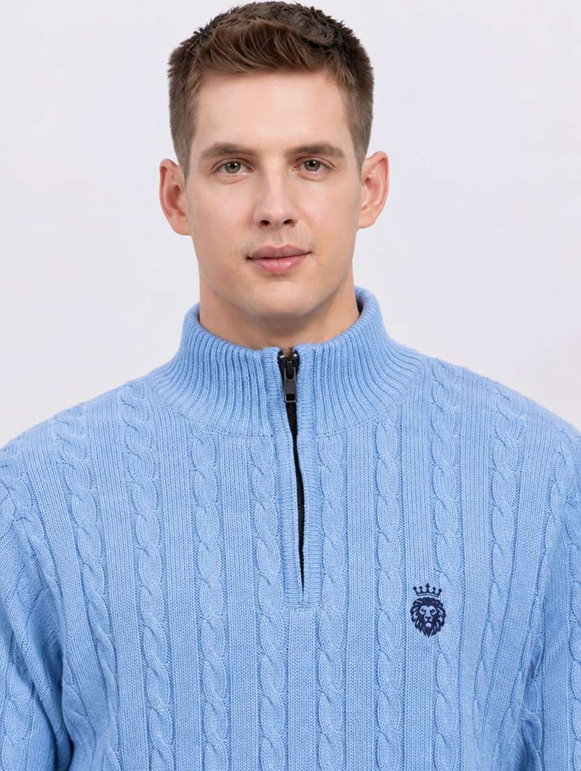 men self design stand collared pullover - 22615215 -  Standard Image - 1