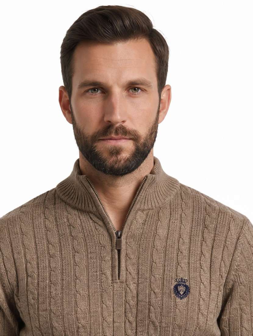 men self design stand collared pullover - 22615216 -  Standard Image - 1