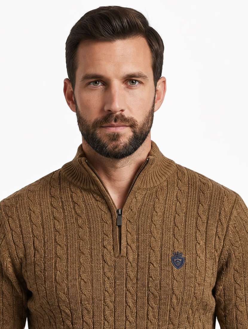 men self design stand collared pullover - 22615217 -  Standard Image - 1