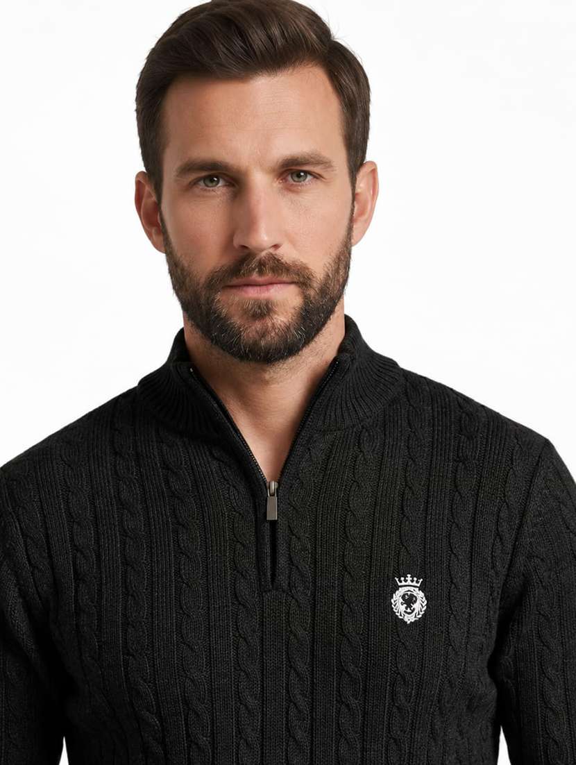 men self design stand collared pullover - 22615218 -  Standard Image - 1