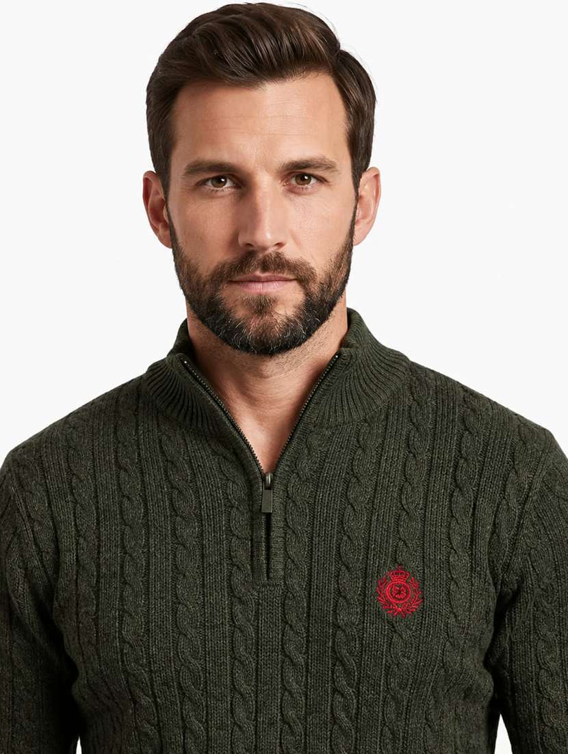 men self design stand collared pullover - 22615219 -  Standard Image - 1