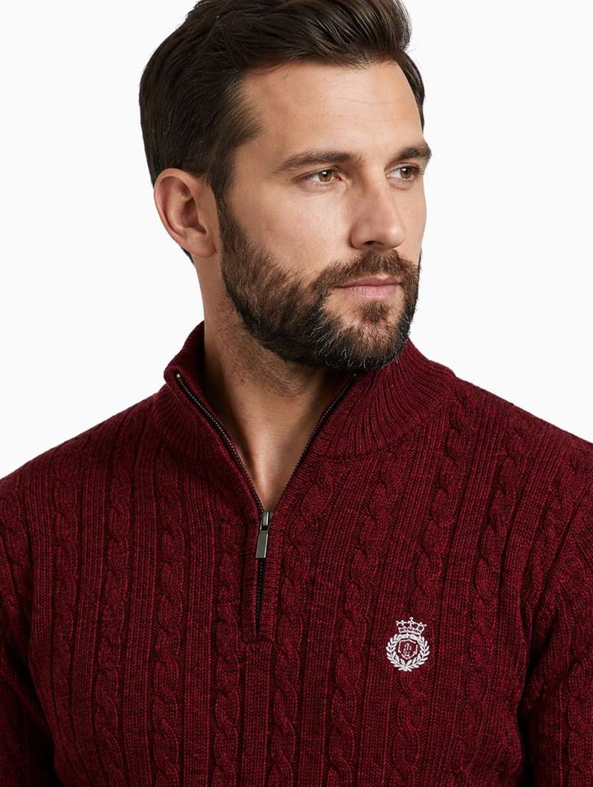 men self design stand collared pullover - 22615221 -  Standard Image - 1