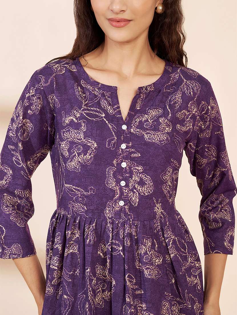 Women Printed Three Quarter Sleeves A-line Dress - 22615292 -  Standard Image - 1