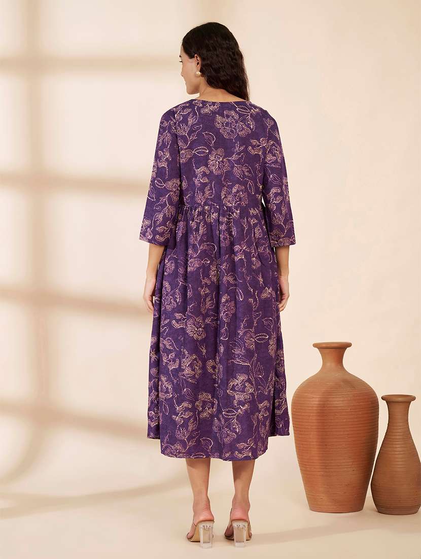 Women Printed Three Quarter Sleeves A-line Dress - 22615292 -  Standard Image - 4