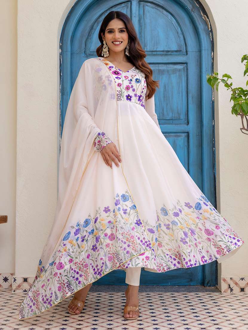 women printed long sleeves kurta legging set with dupatta