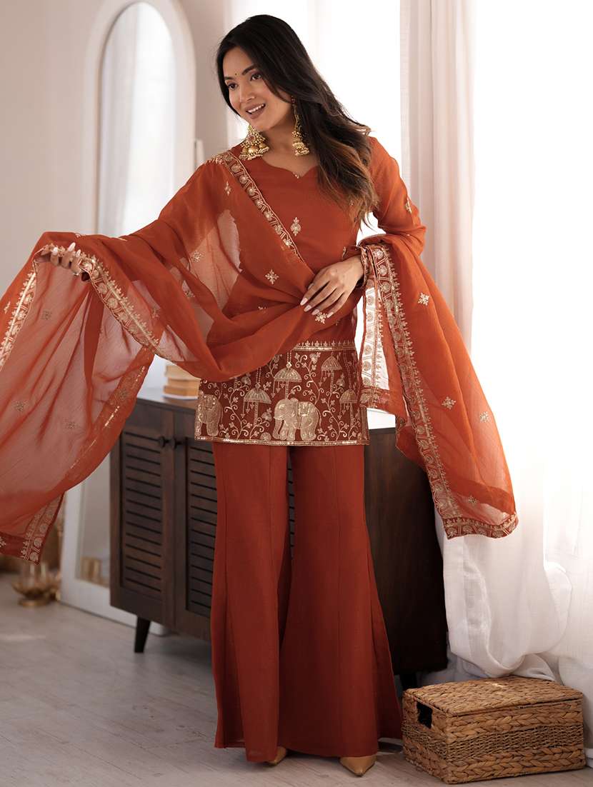 Women Embroidered Long Sleeves Kurta Palazzo Set With Dupatta - 22615481 -  Standard Image - 1