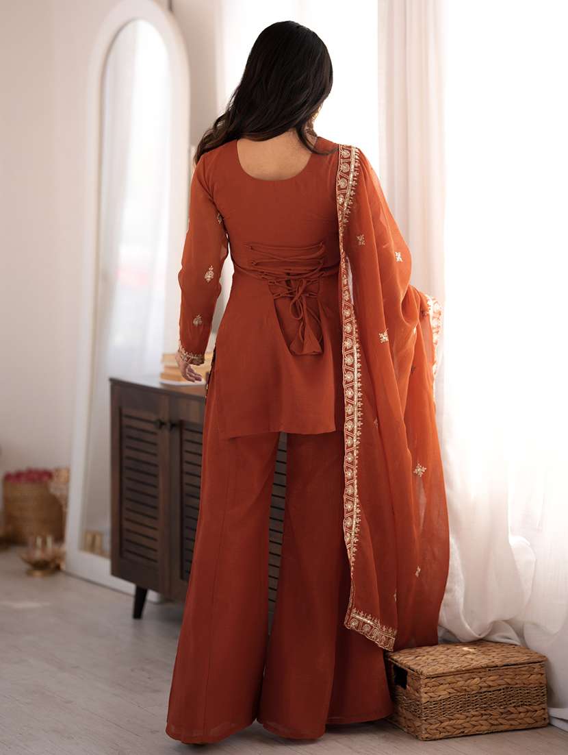 Women Embroidered Long Sleeves Kurta Palazzo Set With Dupatta - 22615481 -  Standard Image - 4