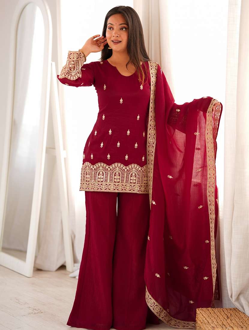 Women Embroidered Long Sleeves Kurta Palazzo Set With Dupatta - 22615483 -  Standard Image - 1