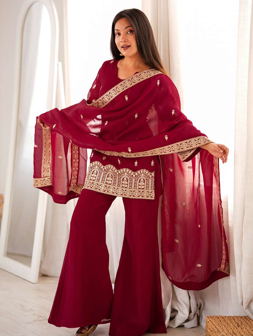 Women Embroidered Long Sleeves Kurta Palazzo Set With Dupatta - 22615483 -  Standard Image - 4