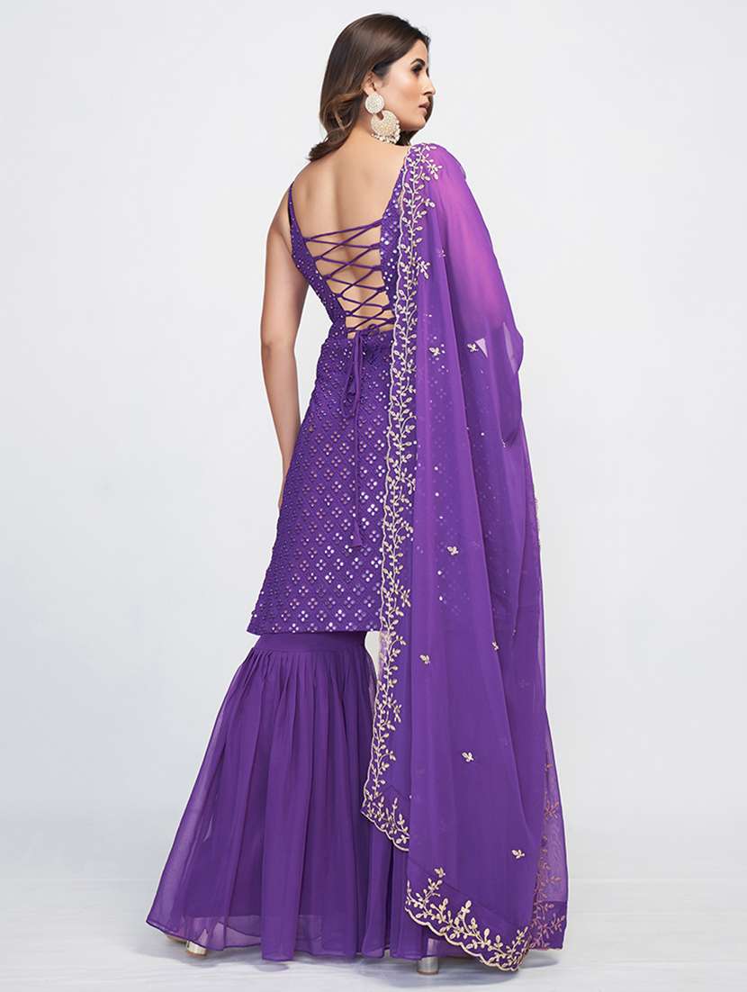 women embroidered sleeveless kurta sharara set with dupatta - 22615485 -  Standard Image - 4