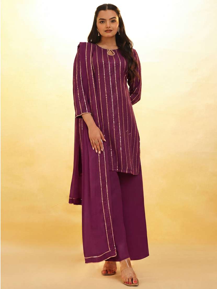 women embroidered three quarter sleeves kurta palazzo set with dupatta - 22615486 -  Standard Image - 1